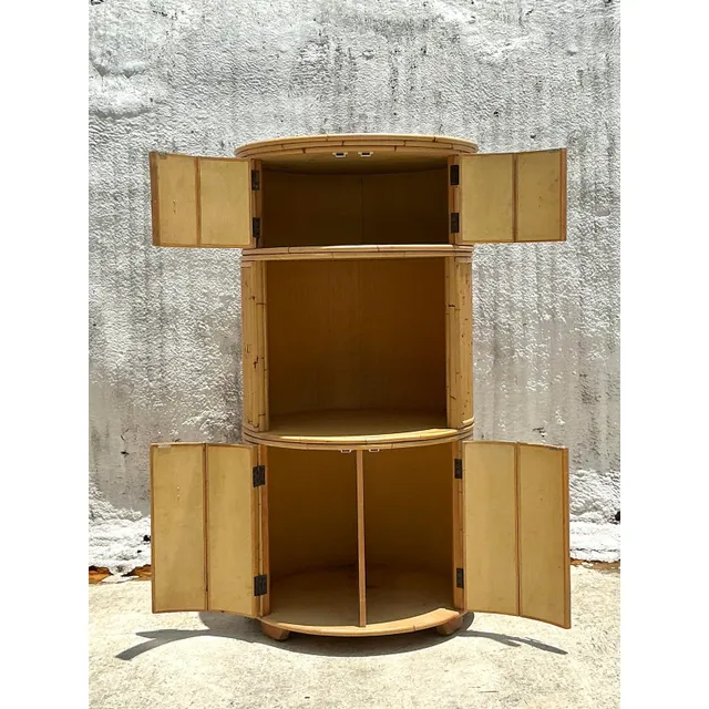 Vintage Coastal Stacked Bamboo Circular Dry Bar — additional photo 8