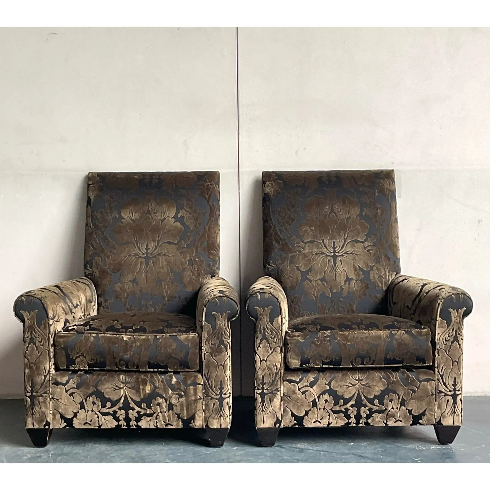 Vintage Boho John Hutton for Donghia Silk Devore Lounge Chairs - A Pair