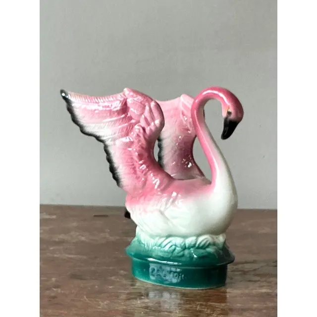 Vintage MCM Glazed Ceramic Flamingo Planter — additional photo 6