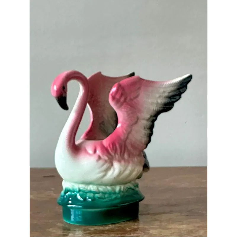 Vintage MCM Glazed Ceramic Flamingo Planter — additional photo 4