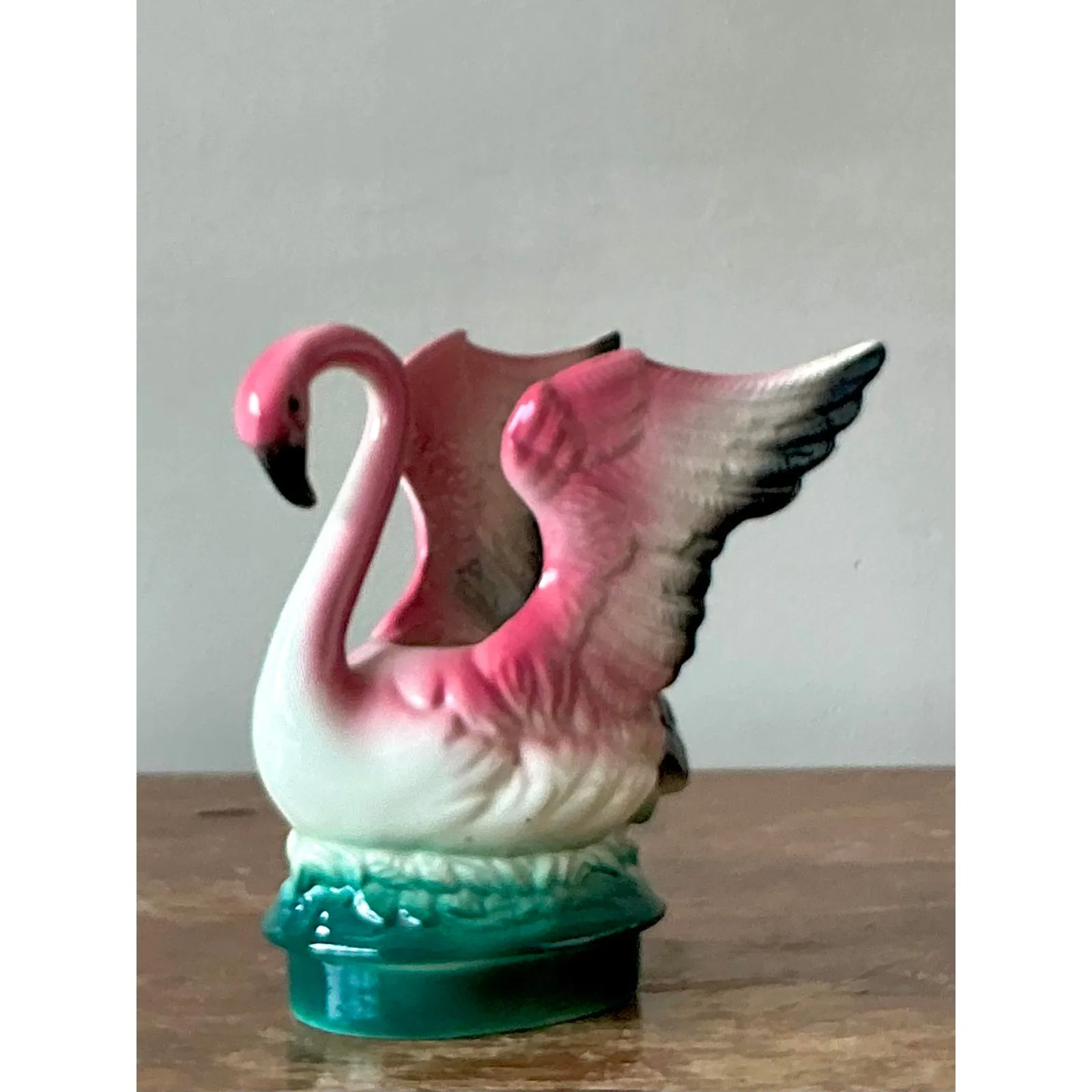Vintage MCM Glazed Ceramic Flamingo Planter — additional photo 3