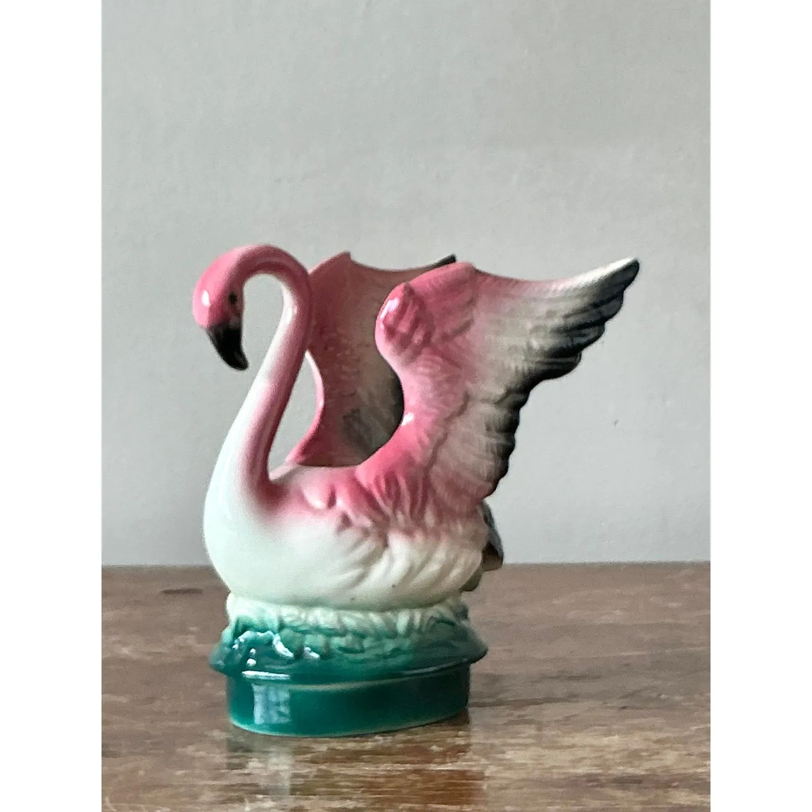 Vintage MCM Glazed Ceramic Flamingo Planter — additional photo 2