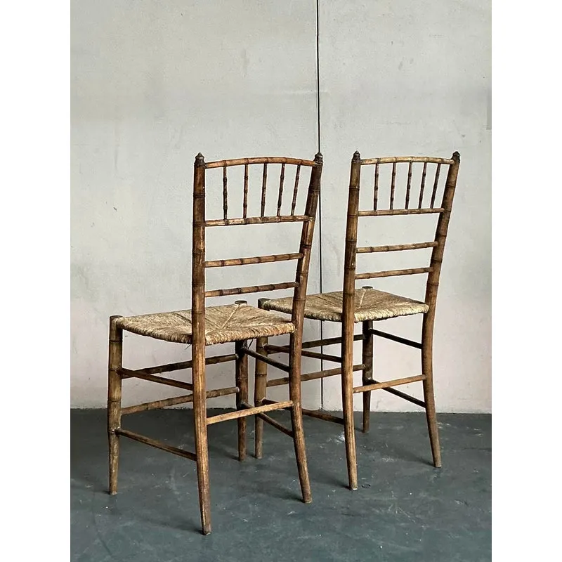 Vintage Patinated Rush Seat Charvari Chairs - A Pair — additional photo 5