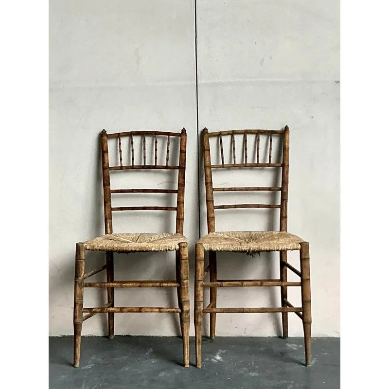 Vintage Patinated Rush Seat Charvari Chairs - A Pair — additional photo 4