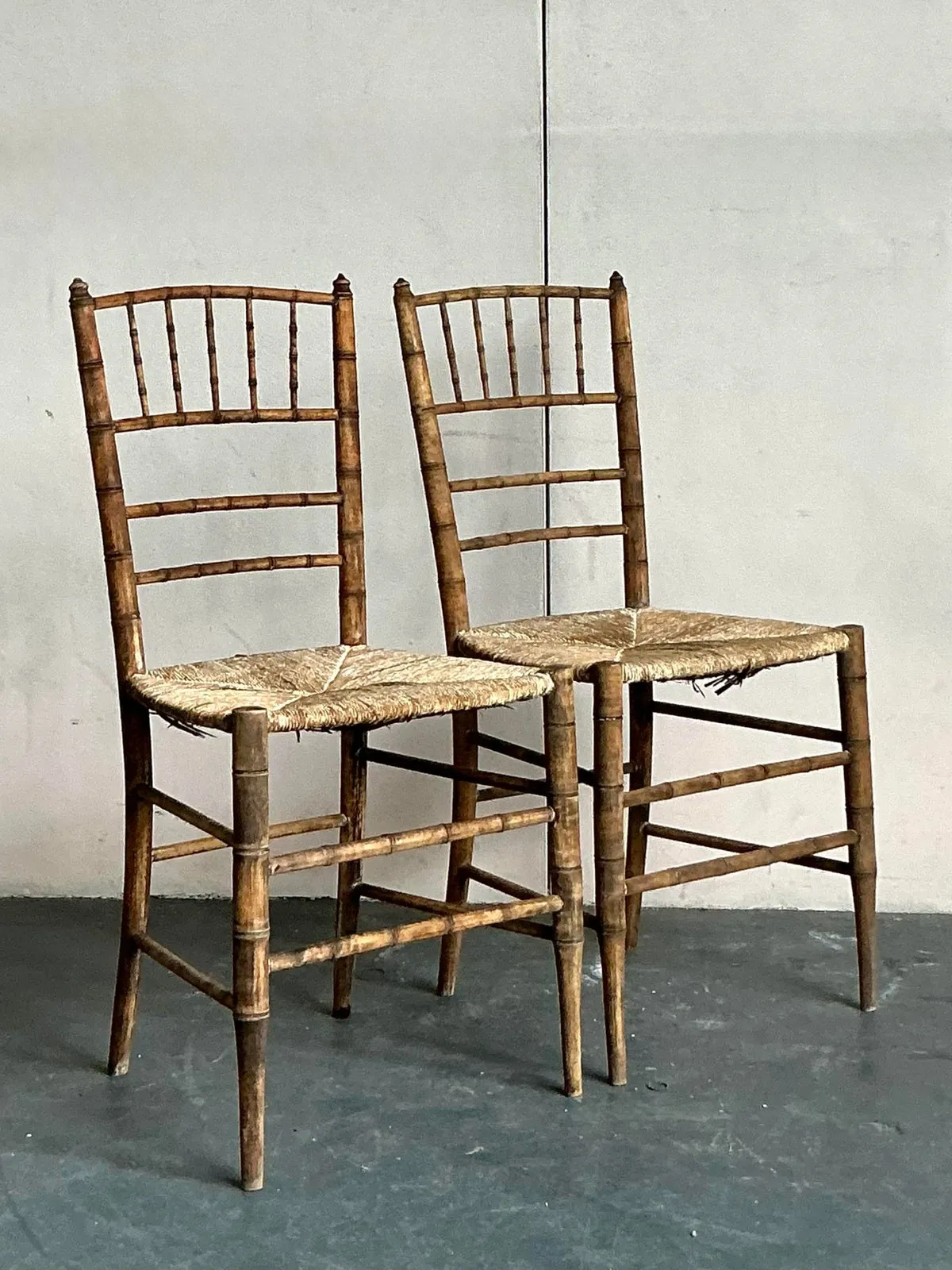 Vintage Patinated Rush Seat Charvari Chairs - A Pair — additional photo 3