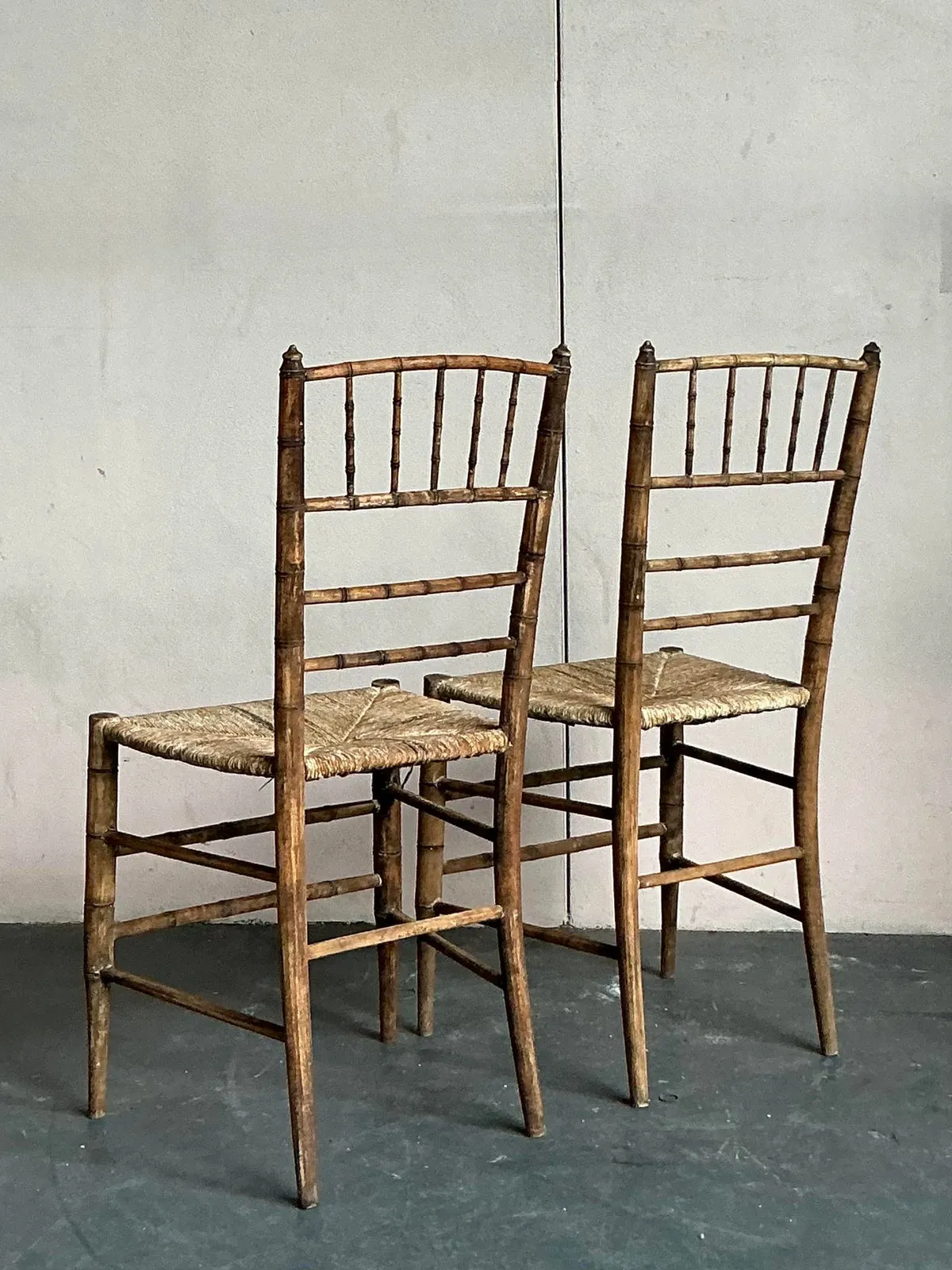 Vintage Patinated Rush Seat Charvari Chairs - A Pair — additional photo 8