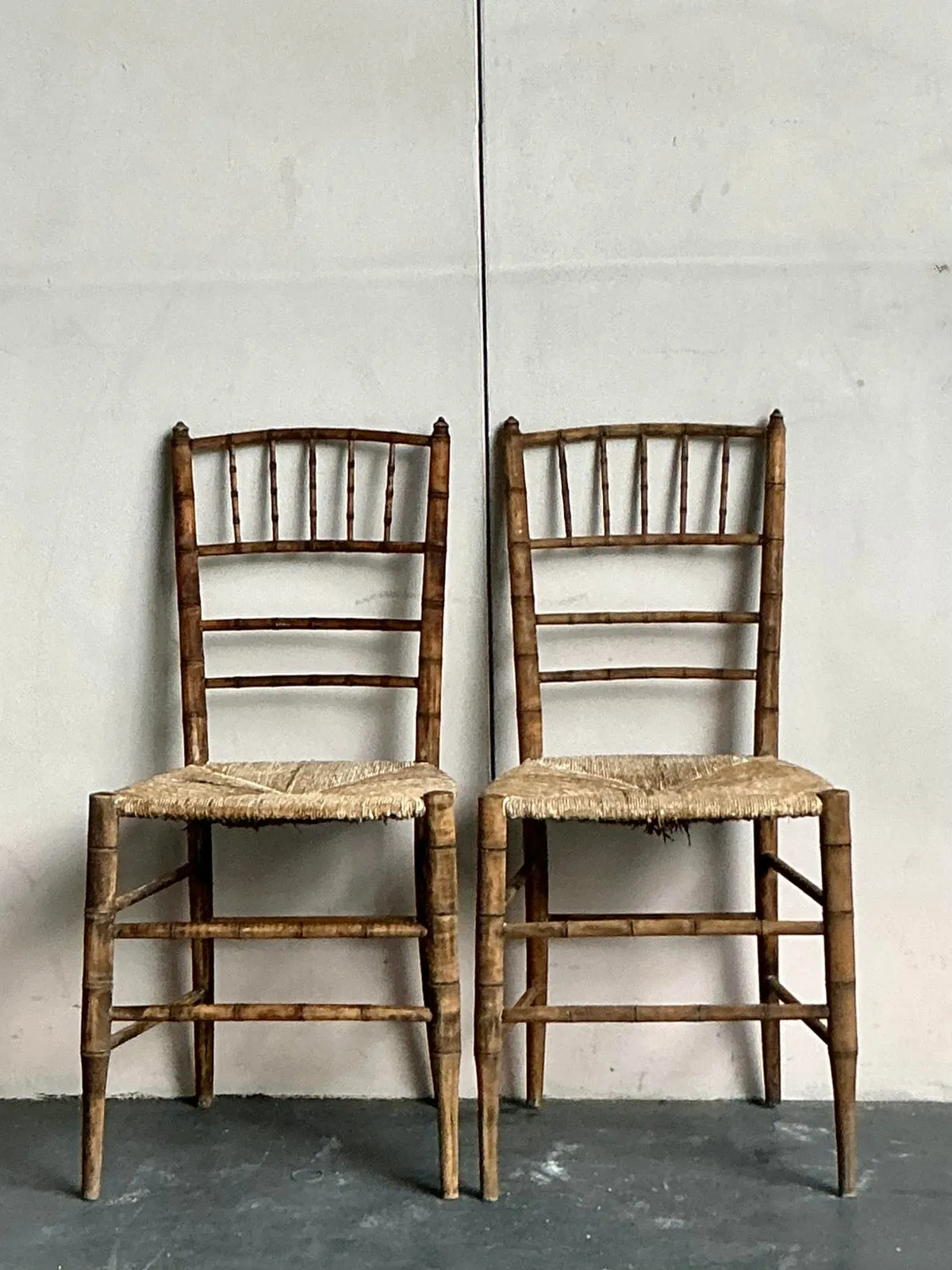 Vintage Patinated Rush Seat Charvari Chairs - A Pair — additional photo 1