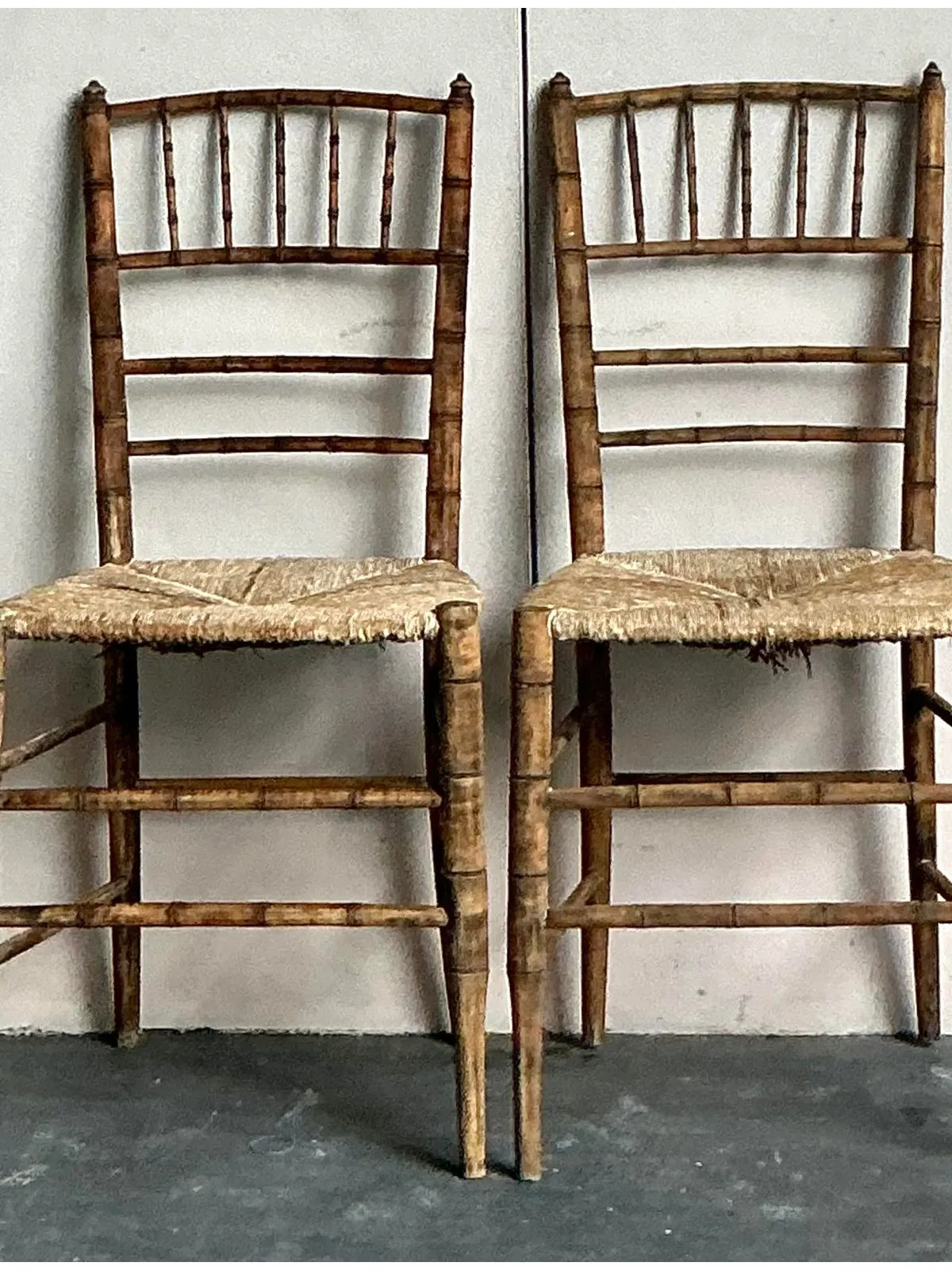Vintage Patinated Rush Seat Charvari Chairs - A Pair — additional photo 2