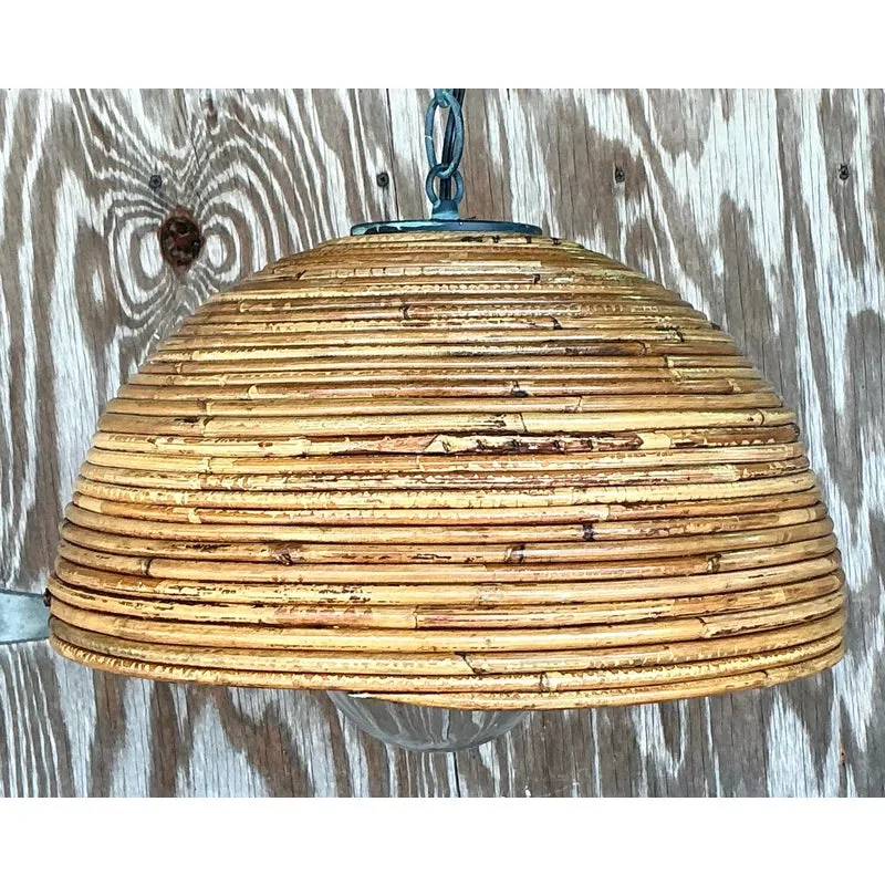 Vintage Coastal Coiled Pencil Reed Pendant Light — additional photo 2