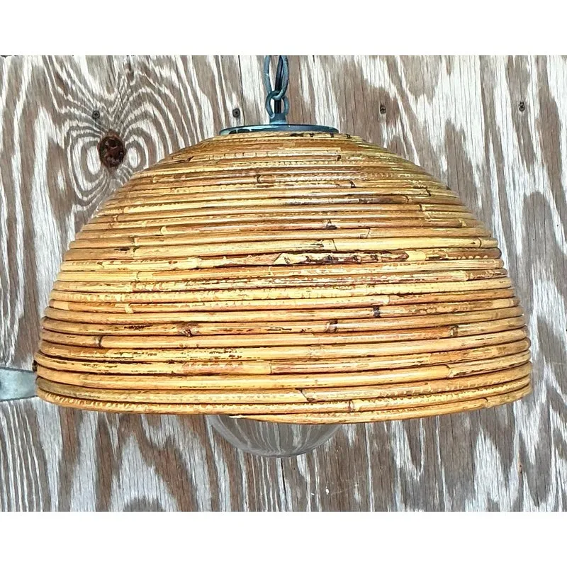 Vintage Coastal Coiled Pencil Reed Pendant Light — additional photo 3