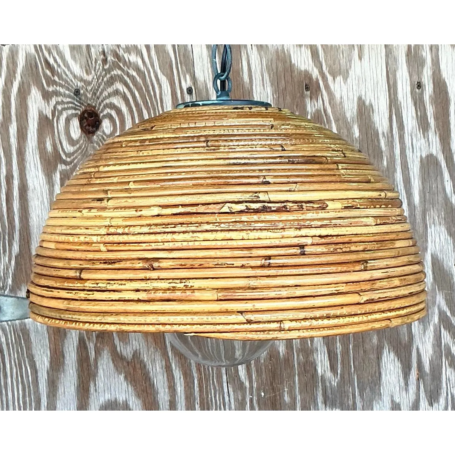 Vintage Coastal Coiled Pencil Reed Pendant Light — additional photo 4