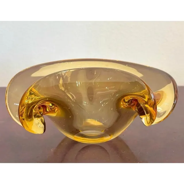 Vintage Boho Amber Art Glass Bowl After Murano — additional photo 5