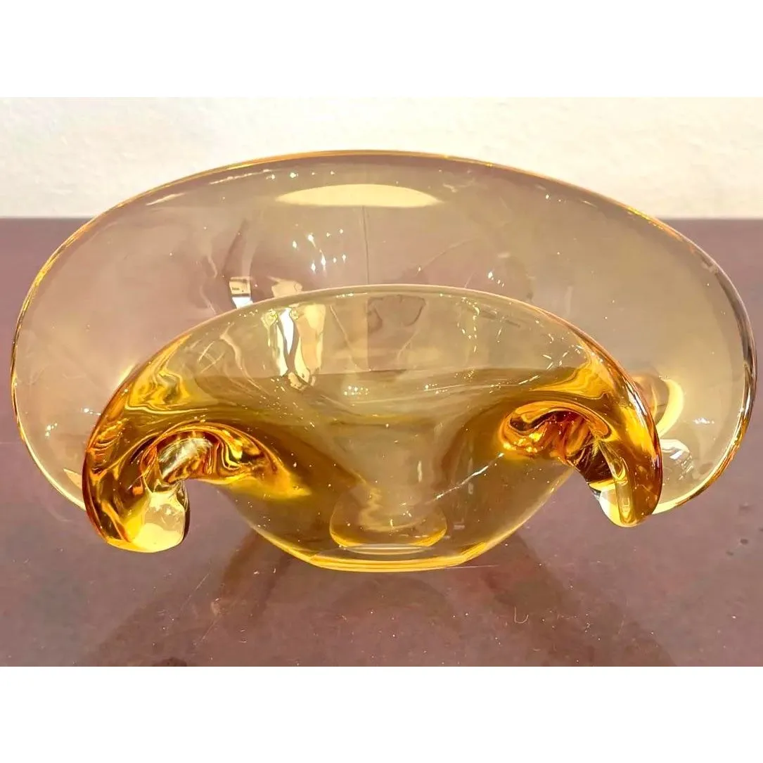 Vintage Boho Amber Art Glass Bowl After Murano — additional photo 7
