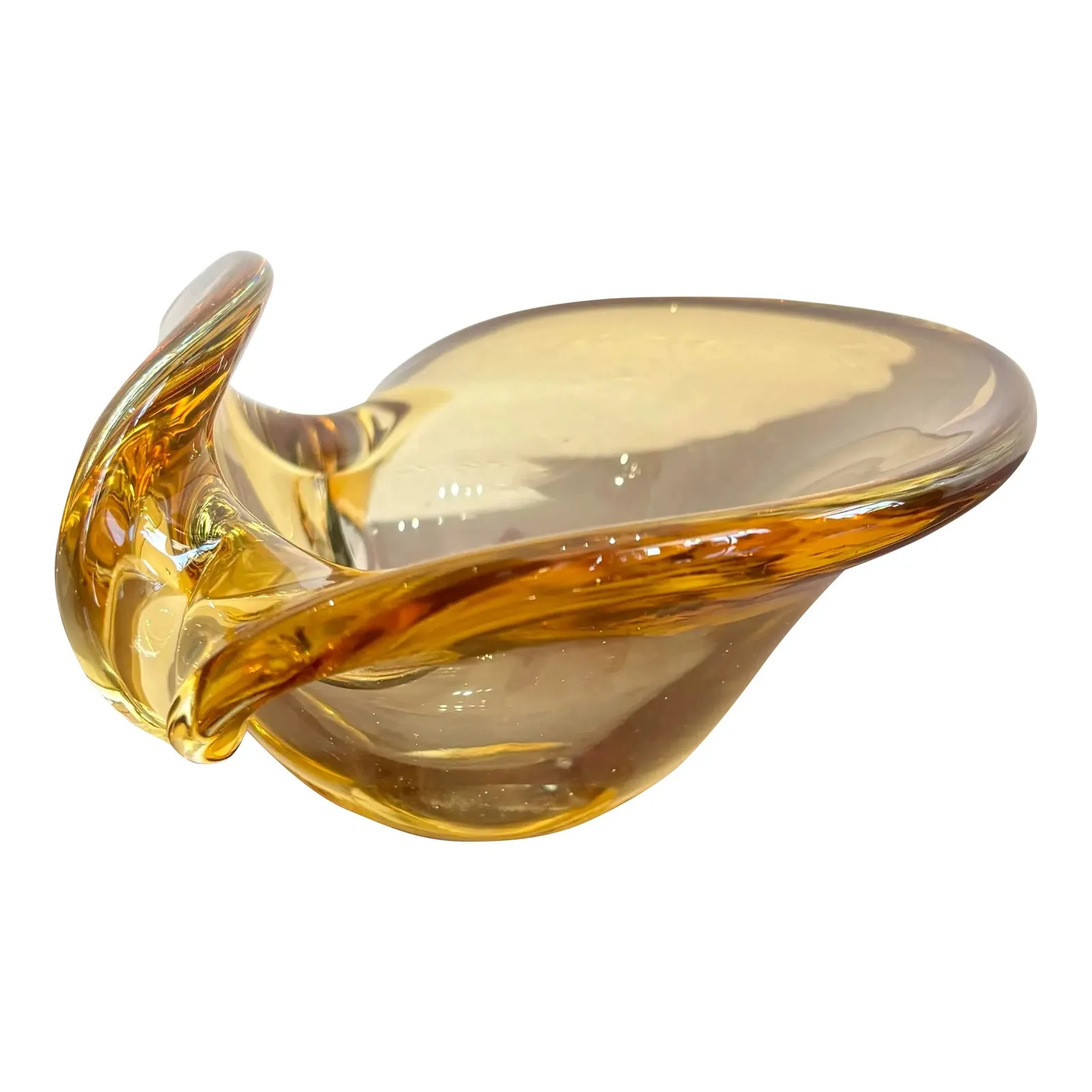 Vintage Boho Amber Art Glass Bowl After Murano — additional photo 1