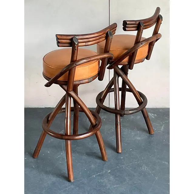 Vintage Boho Bent Rattan Bar Stools - A Pair — additional photo 5