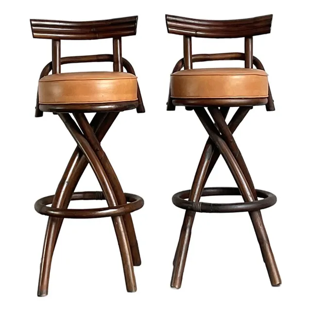 Vintage Boho Bent Rattan Bar Stools - A Pair — additional photo 1