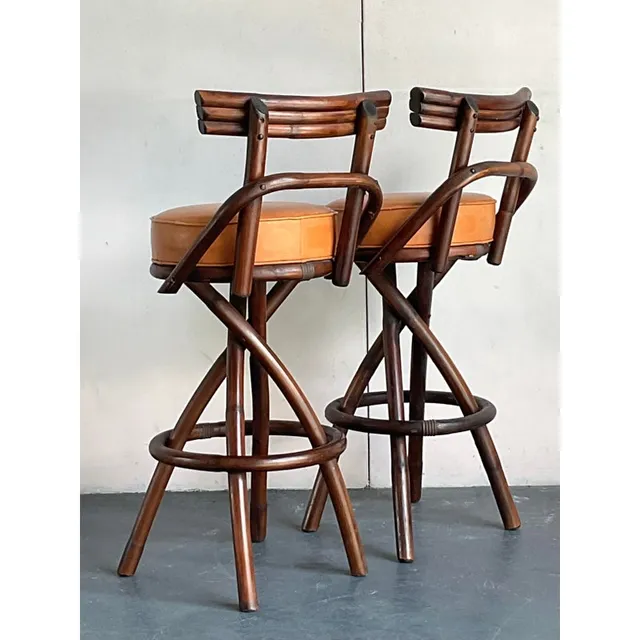 Vintage Boho Bent Rattan Bar Stools - A Pair — additional photo 6