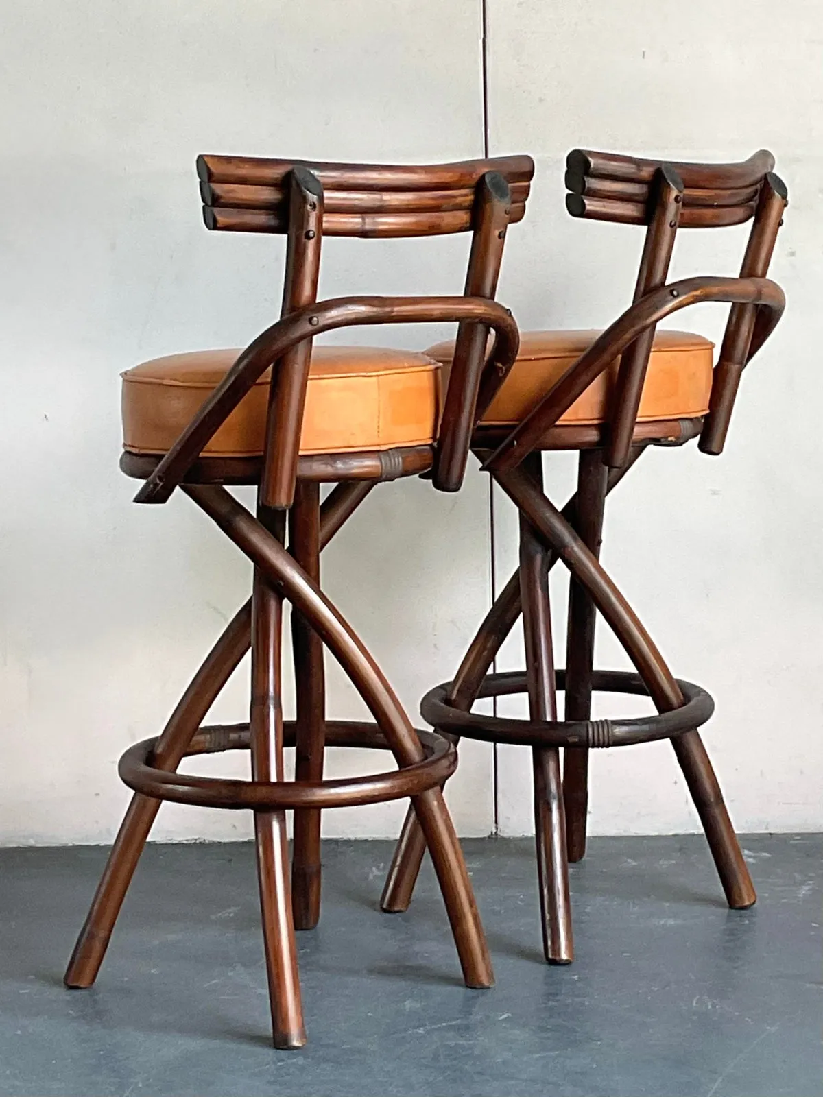 Vintage Boho Bent Rattan Bar Stools - A Pair — additional photo 8