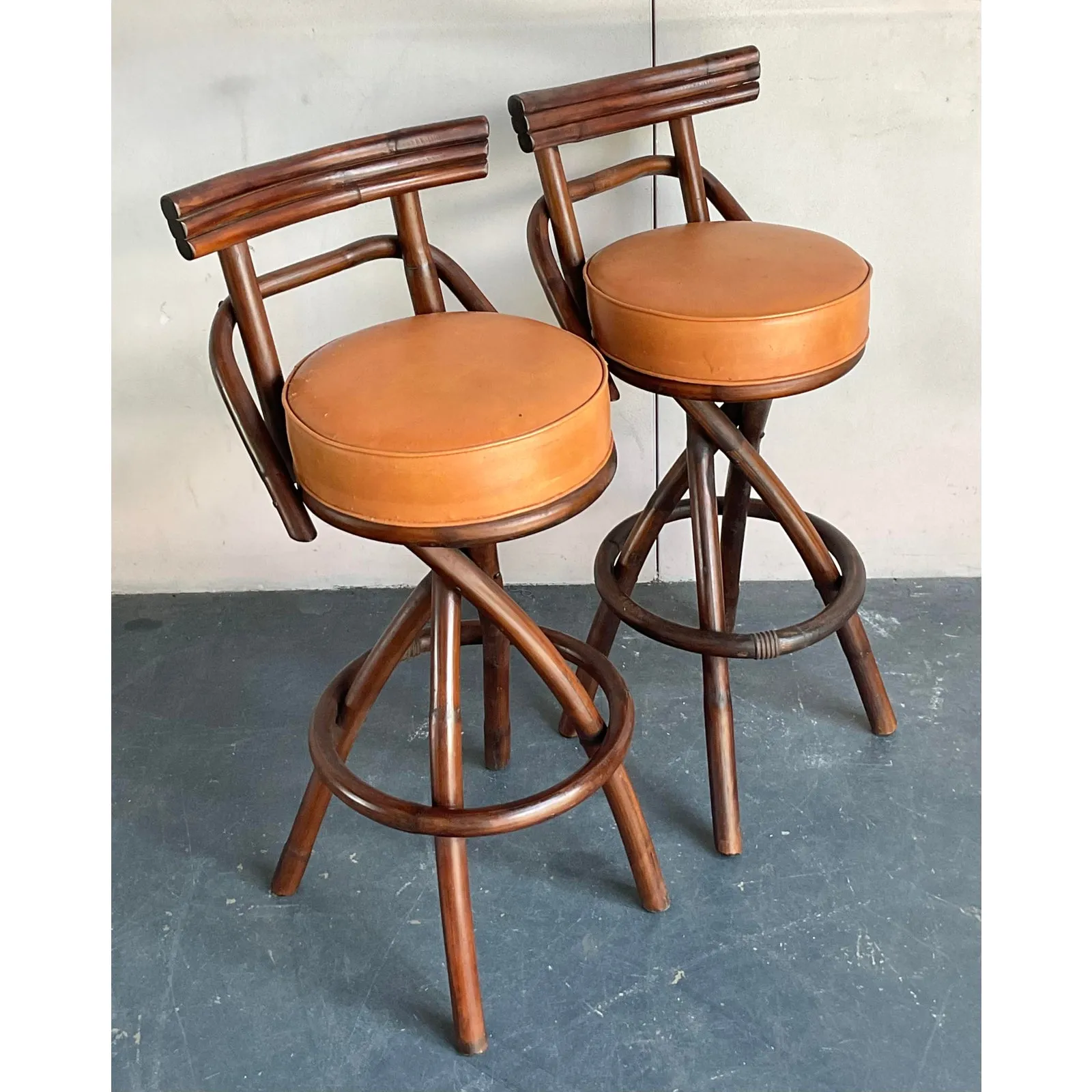 Vintage Boho Bent Rattan Bar Stools - A Pair — additional photo 4