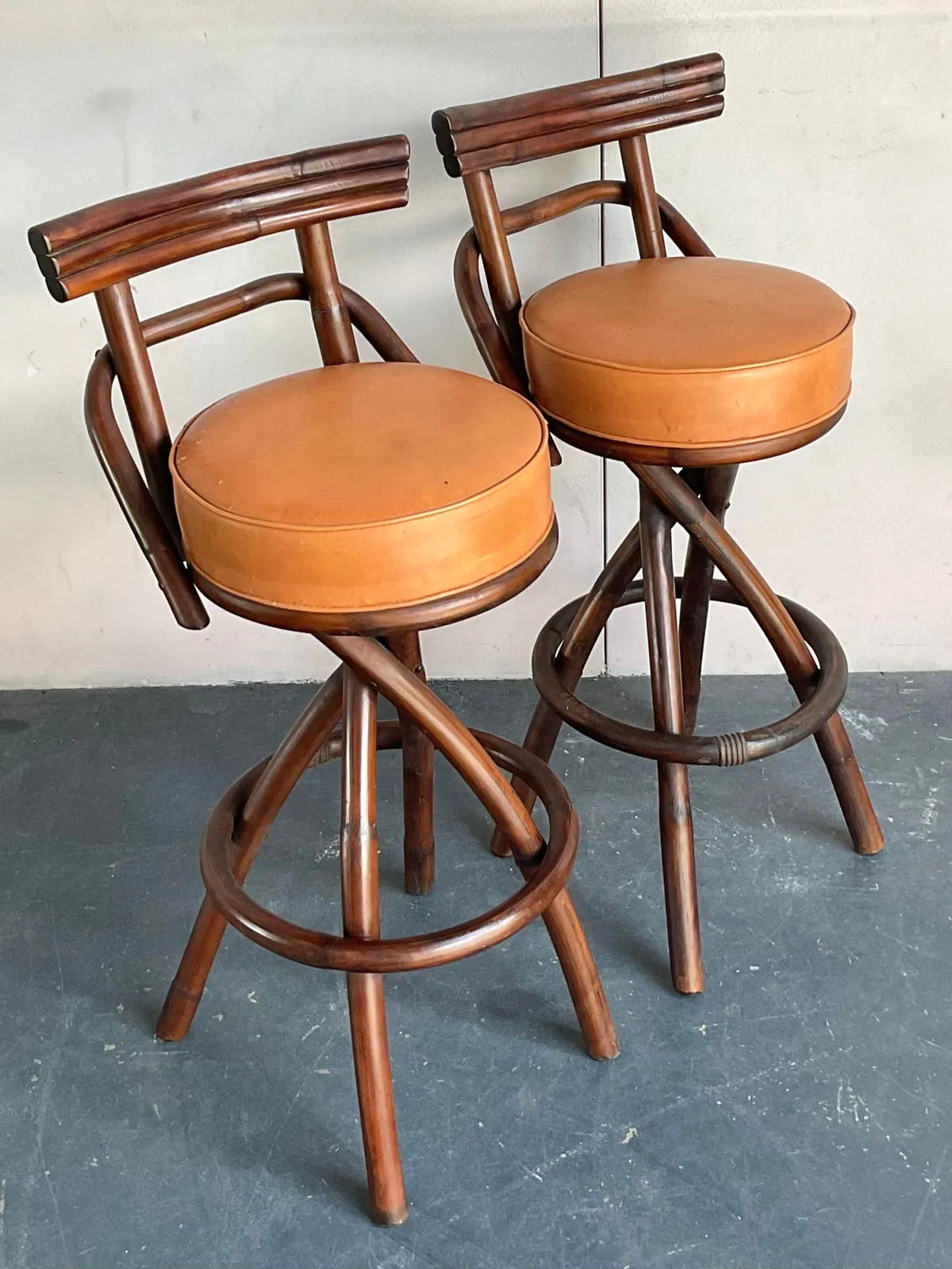 Vintage Boho Bent Rattan Bar Stools - A Pair — additional photo 3