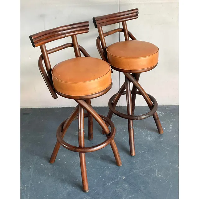 Vintage Boho Bent Rattan Bar Stools - A Pair — additional photo 4