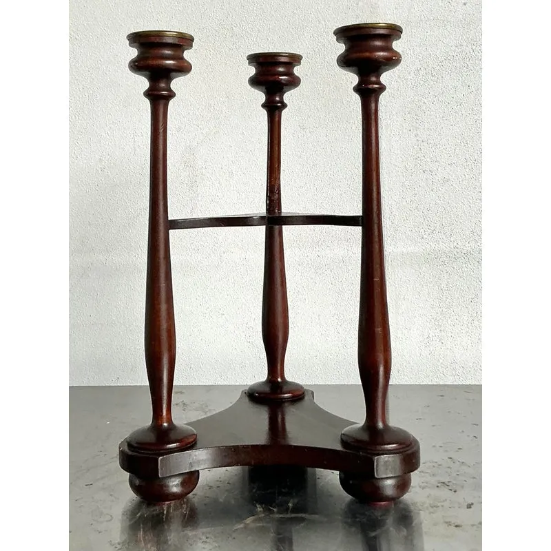 Vintage Boho Tripod Polished Mahogany Candlestick - Detail view
