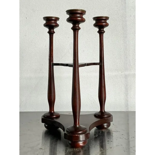 Vintage Boho Tripod Polished Mahogany Candlestick — additional photo 3