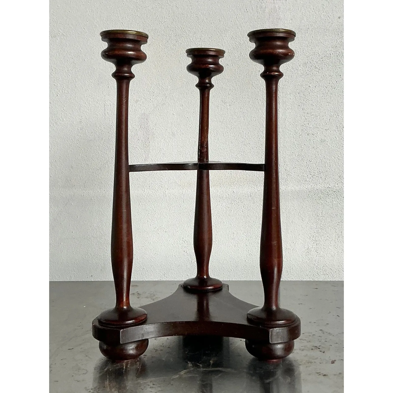 Vintage Boho Tripod Polished Mahogany Candlestick — additional photo 4