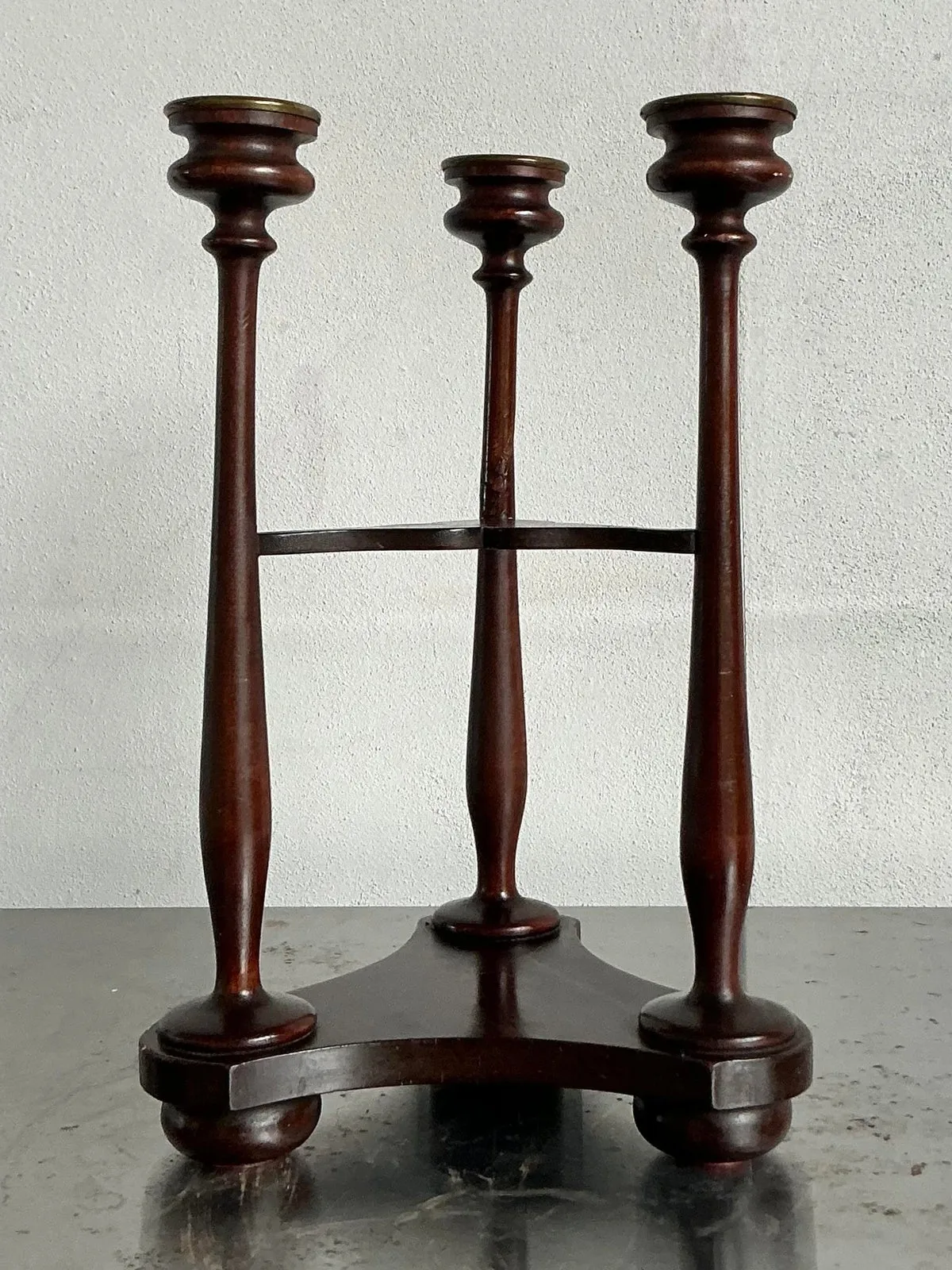 Vintage Boho Tripod Polished Mahogany Candlestick - Back view