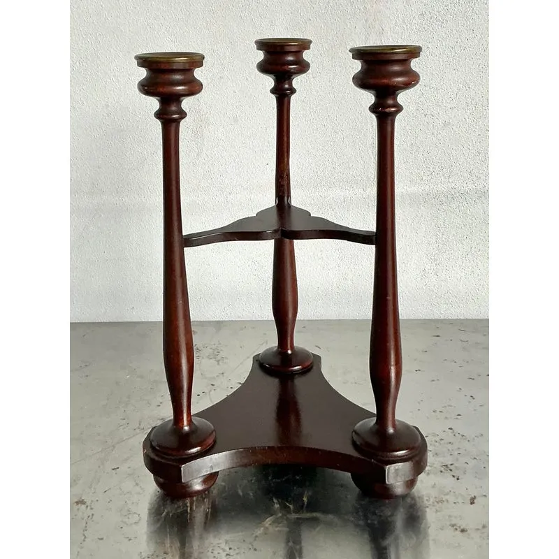 Vintage Boho Tripod Polished Mahogany Candlestick - Top view
