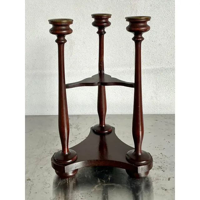 Vintage Boho Tripod Polished Mahogany Candlestick — additional photo 5
