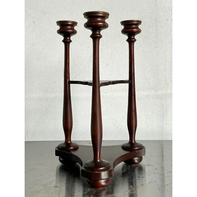 Vintage Boho Tripod Polished Mahogany Candlestick — additional photo 6