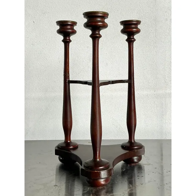 Vintage Boho Tripod Polished Mahogany Candlestick — additional photo 7