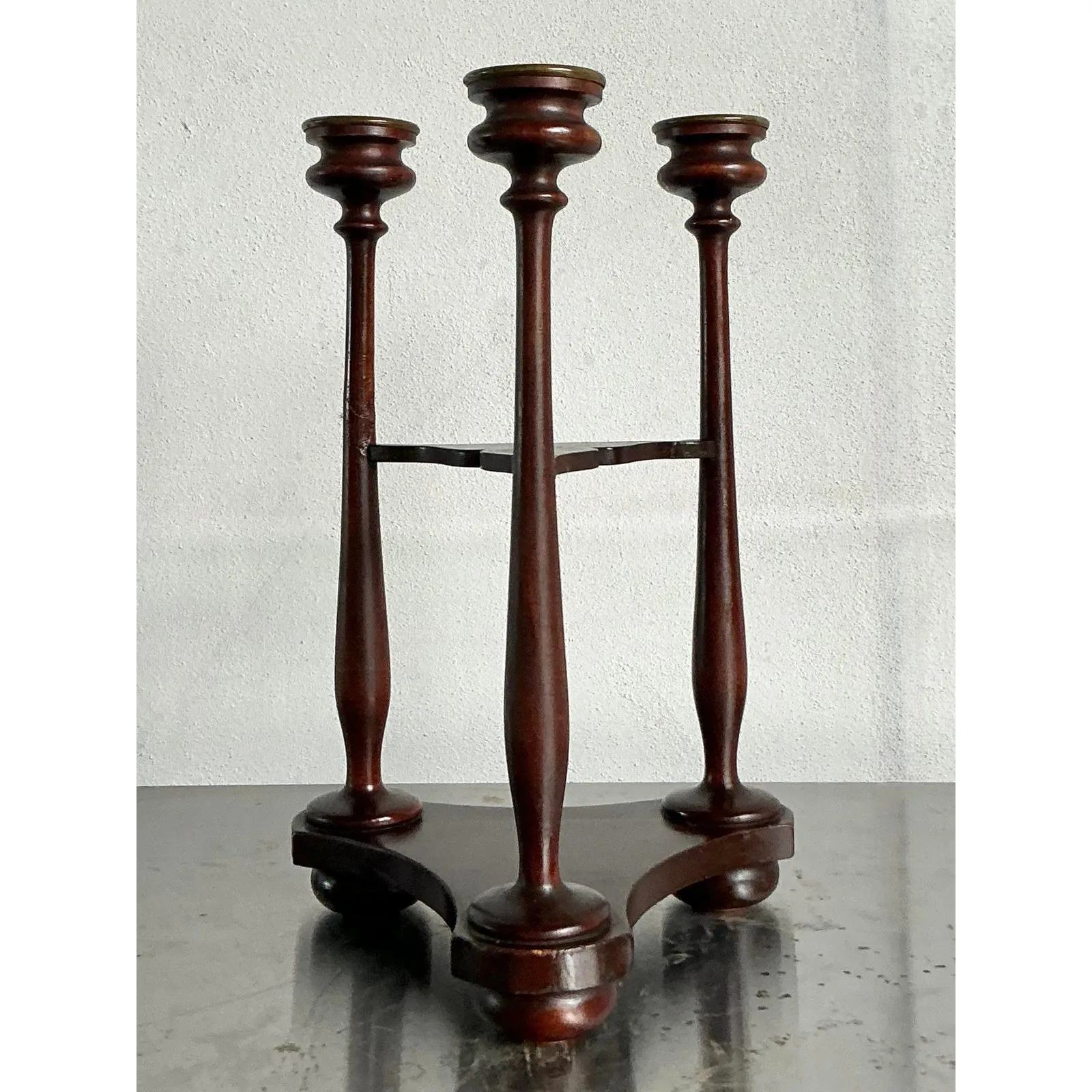 Vintage Boho Tripod Polished Mahogany Candlestick — additional photo 8