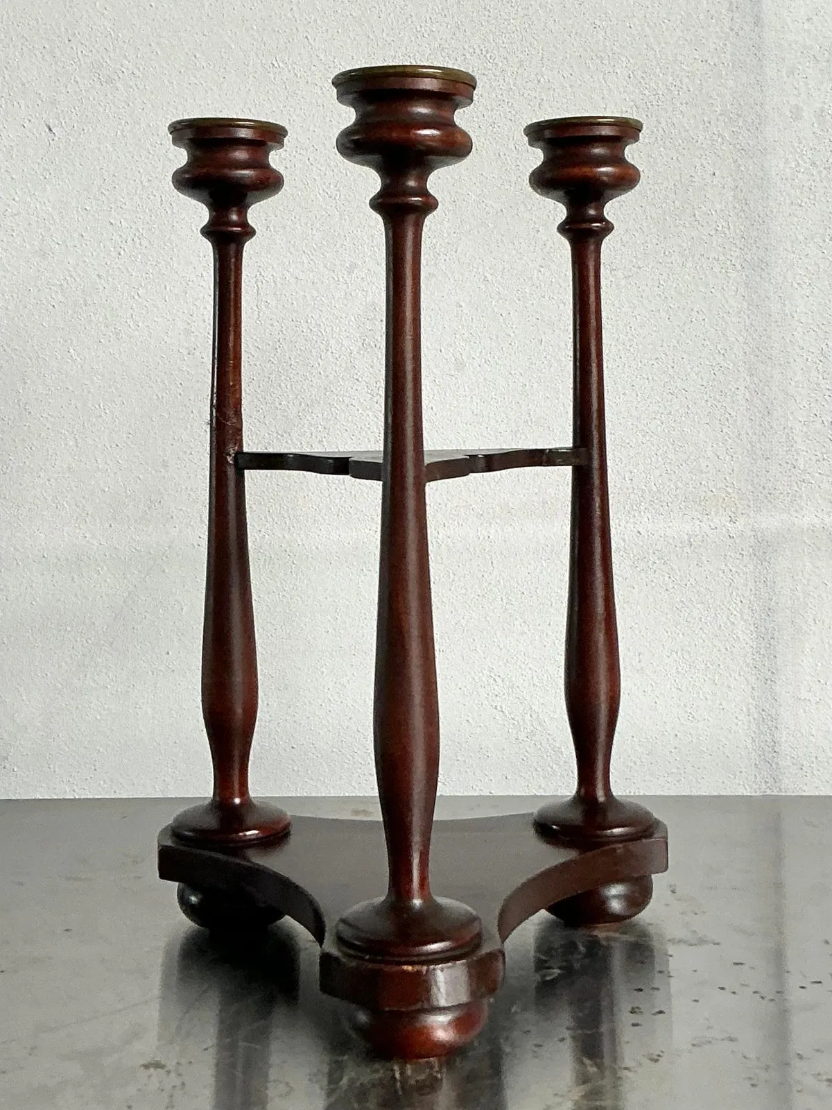 Vintage Boho Tripod Polished Mahogany Candlestick - Interior view