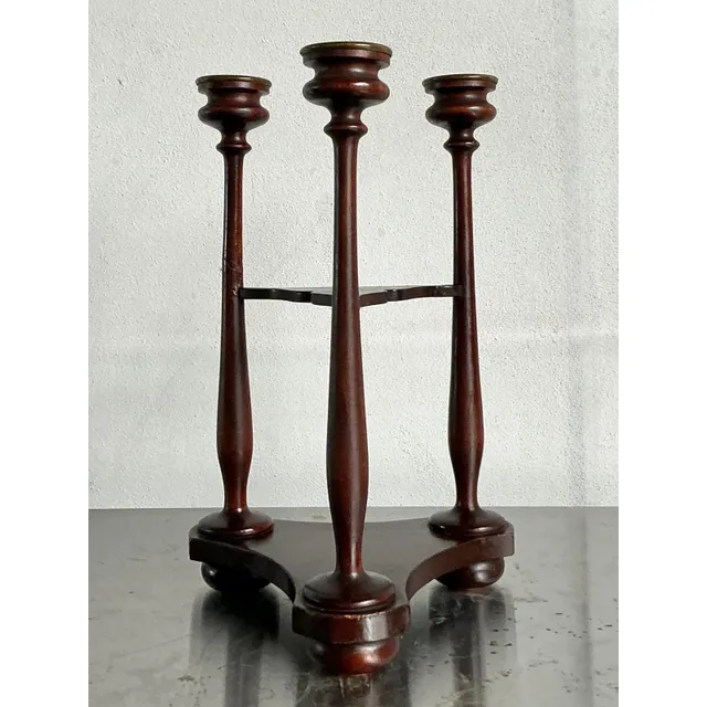 Vintage Boho Tripod Polished Mahogany Candlestick — additional photo 8