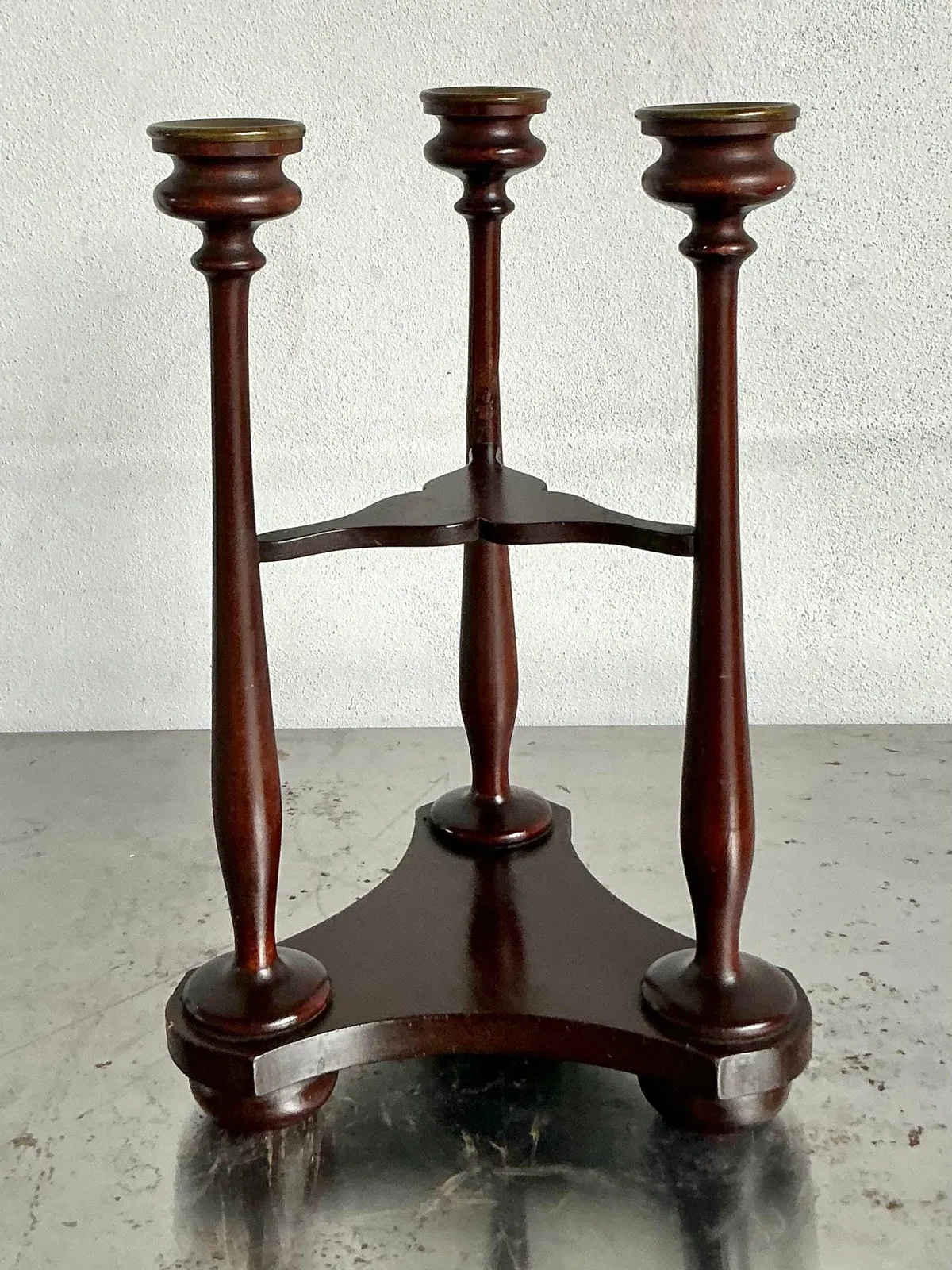 Vintage Boho Tripod Polished Mahogany Candlestick - Bottom view