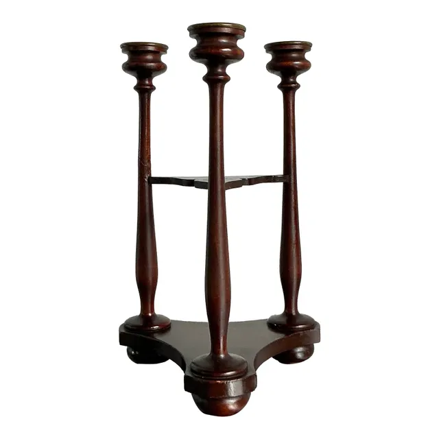 Vintage Boho Tripod Polished Mahogany Candlestick — additional photo 1