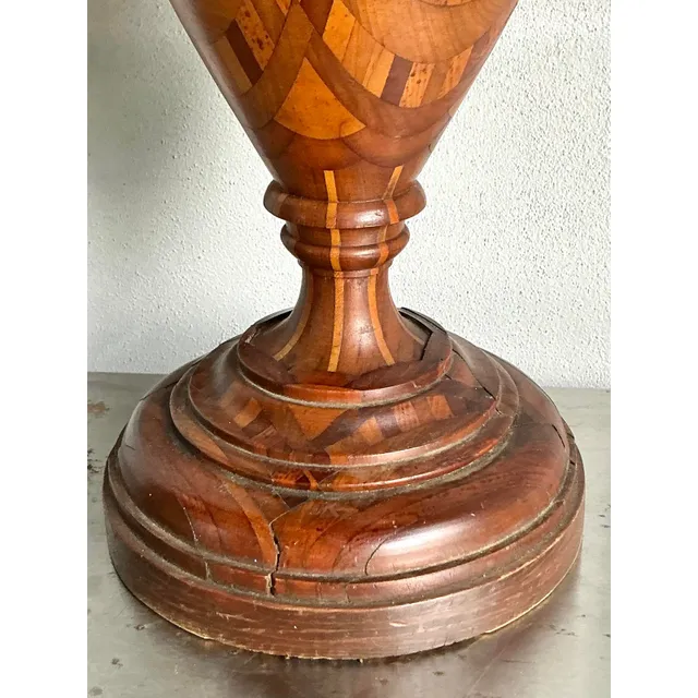 Vintage Boho Marquetry Wood Lamp — additional photo 5