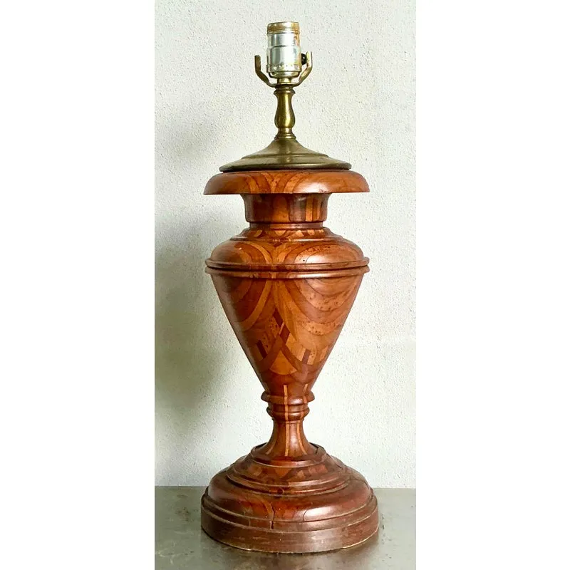 Vintage Boho Marquetry Wood Lamp — additional photo 3