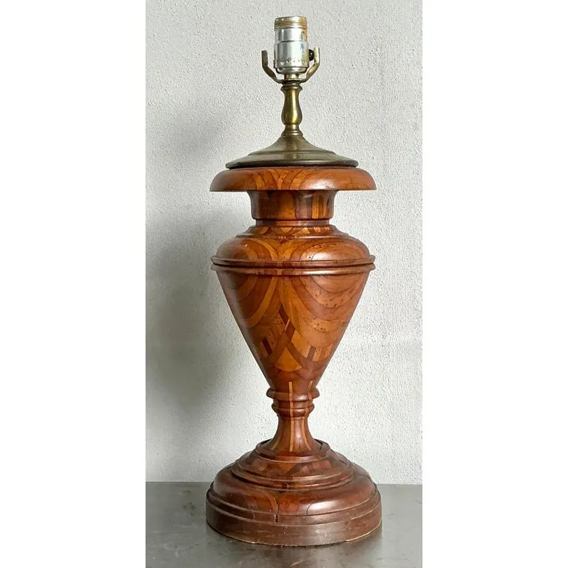 Vintage Boho Marquetry Wood Lamp — additional photo 4