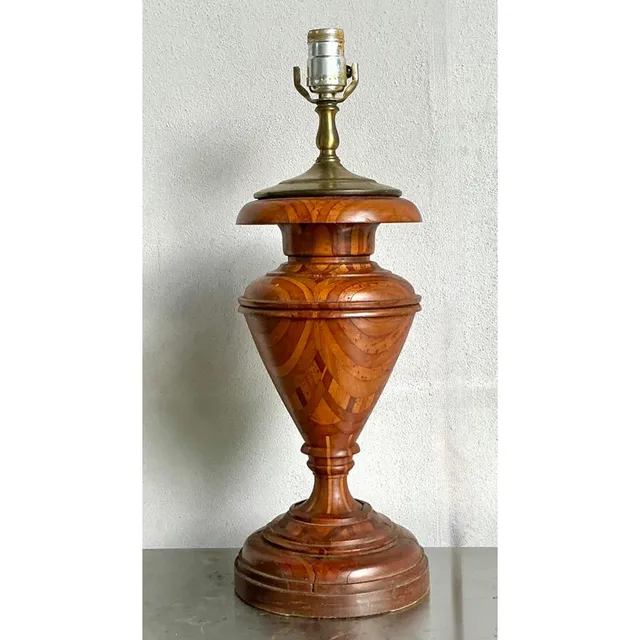 Vintage Boho Marquetry Wood Lamp — additional photo 2
