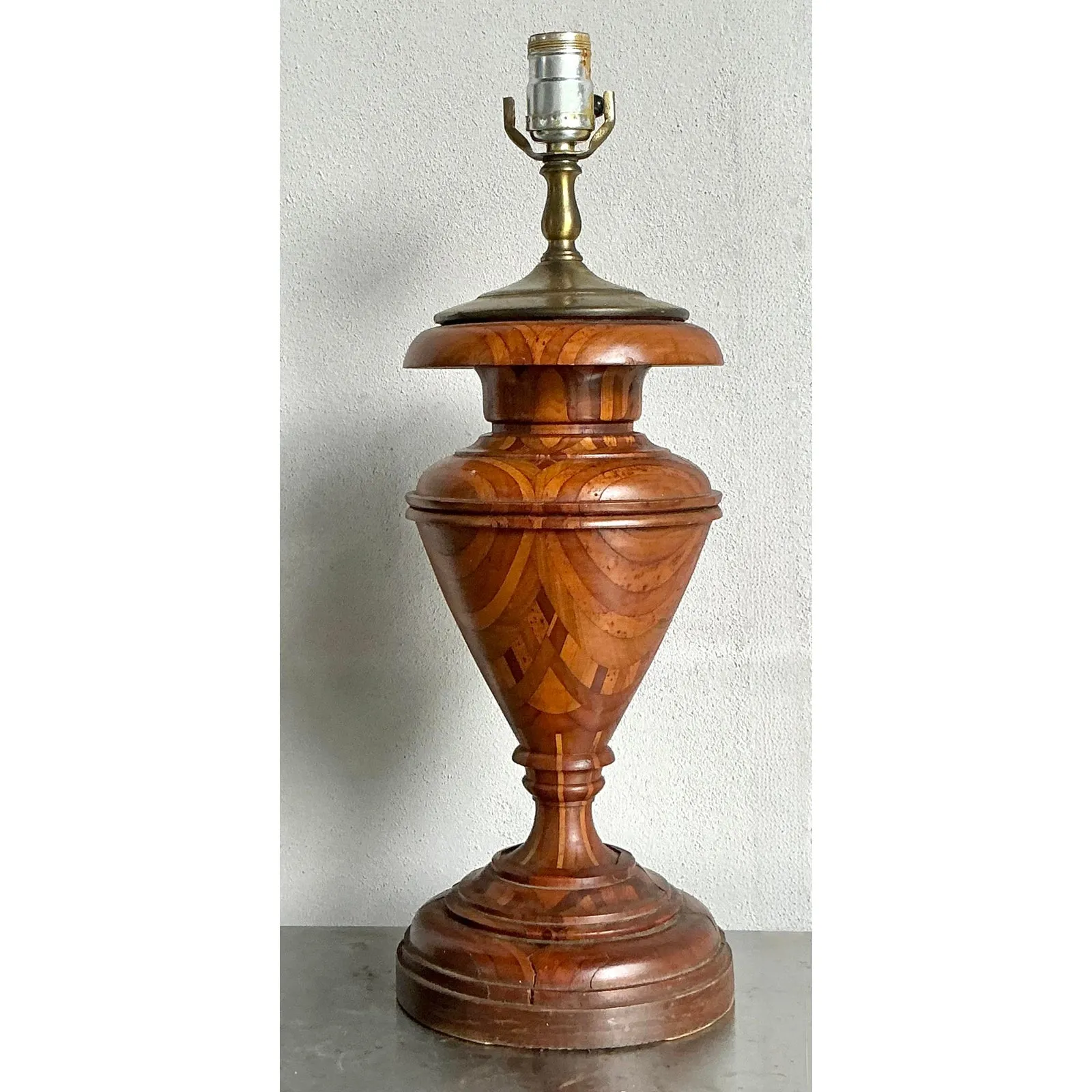 Vintage Boho Marquetry Wood Lamp — additional photo 8