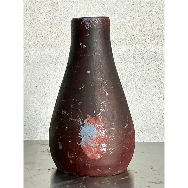 Vintage Boho Studio Pottery Vase - Earthenware, 4.5W x 7.5H — additional photo 3