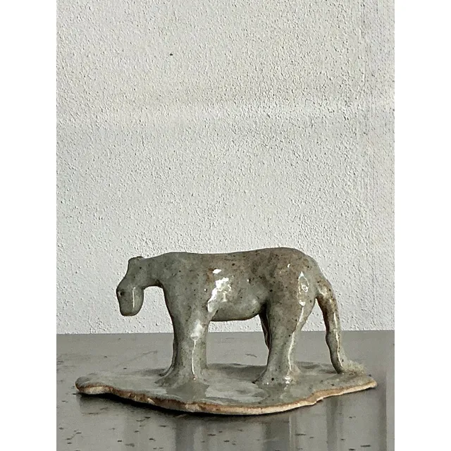 Vintage Boho Glazed Ceramic Tiger — additional photo 2
