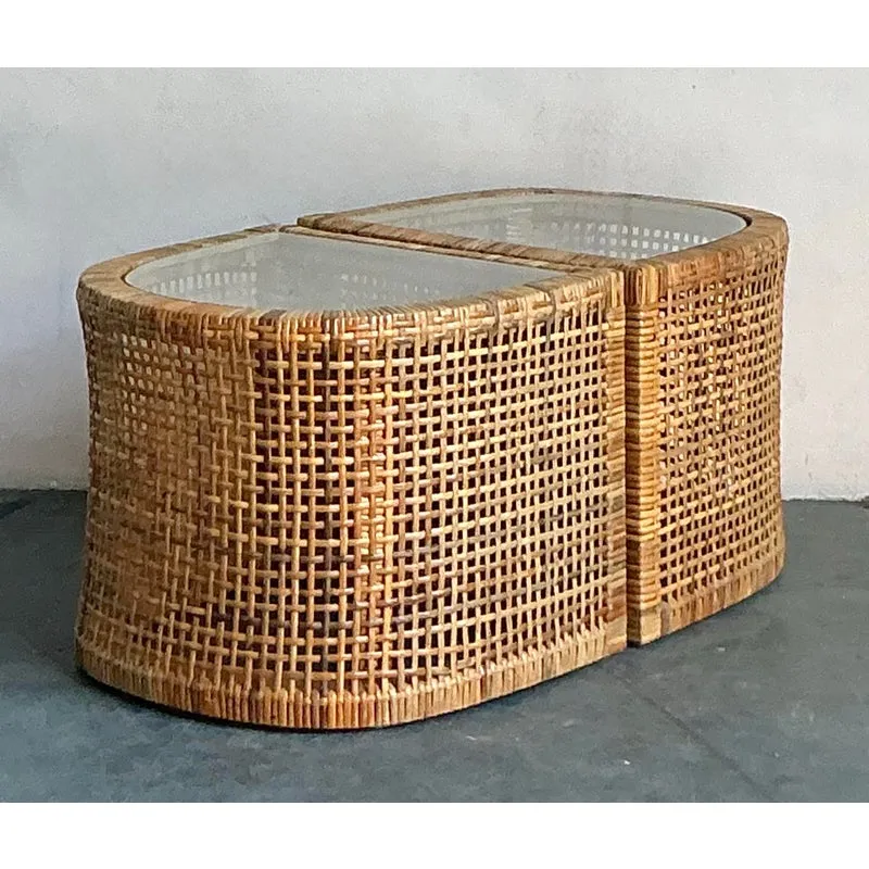 Vintage Boho Woven Rattan Side Tables - Set of 2 — additional photo 3
