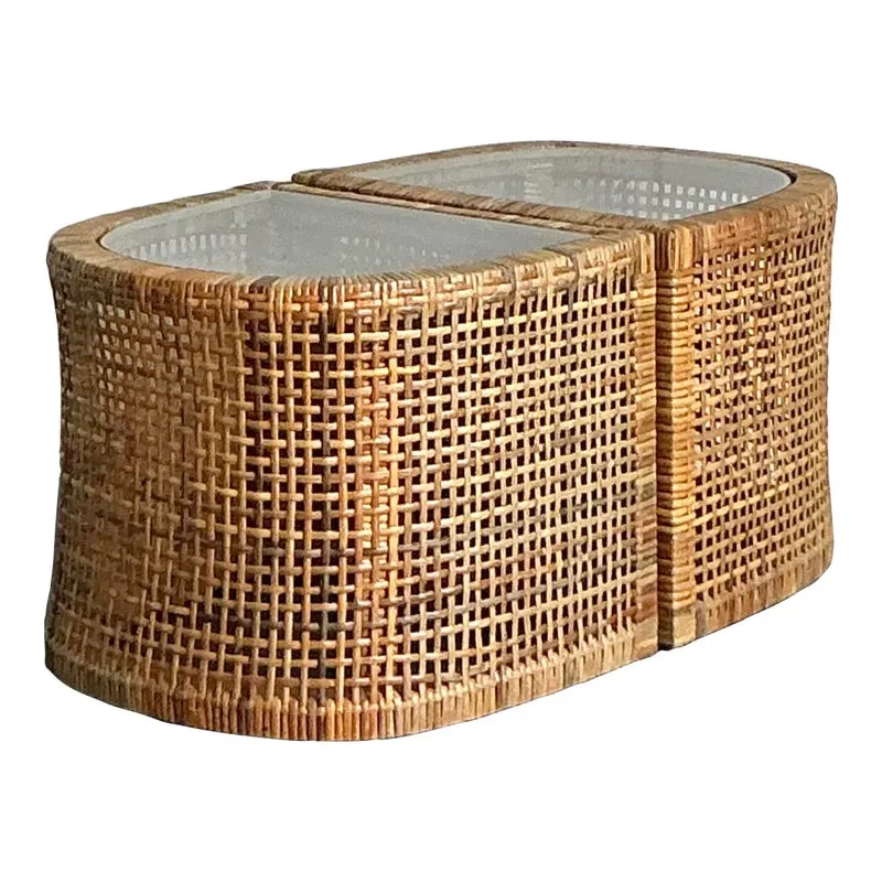 Vintage Boho Woven Rattan Side Tables - Set of 2 — additional photo 1