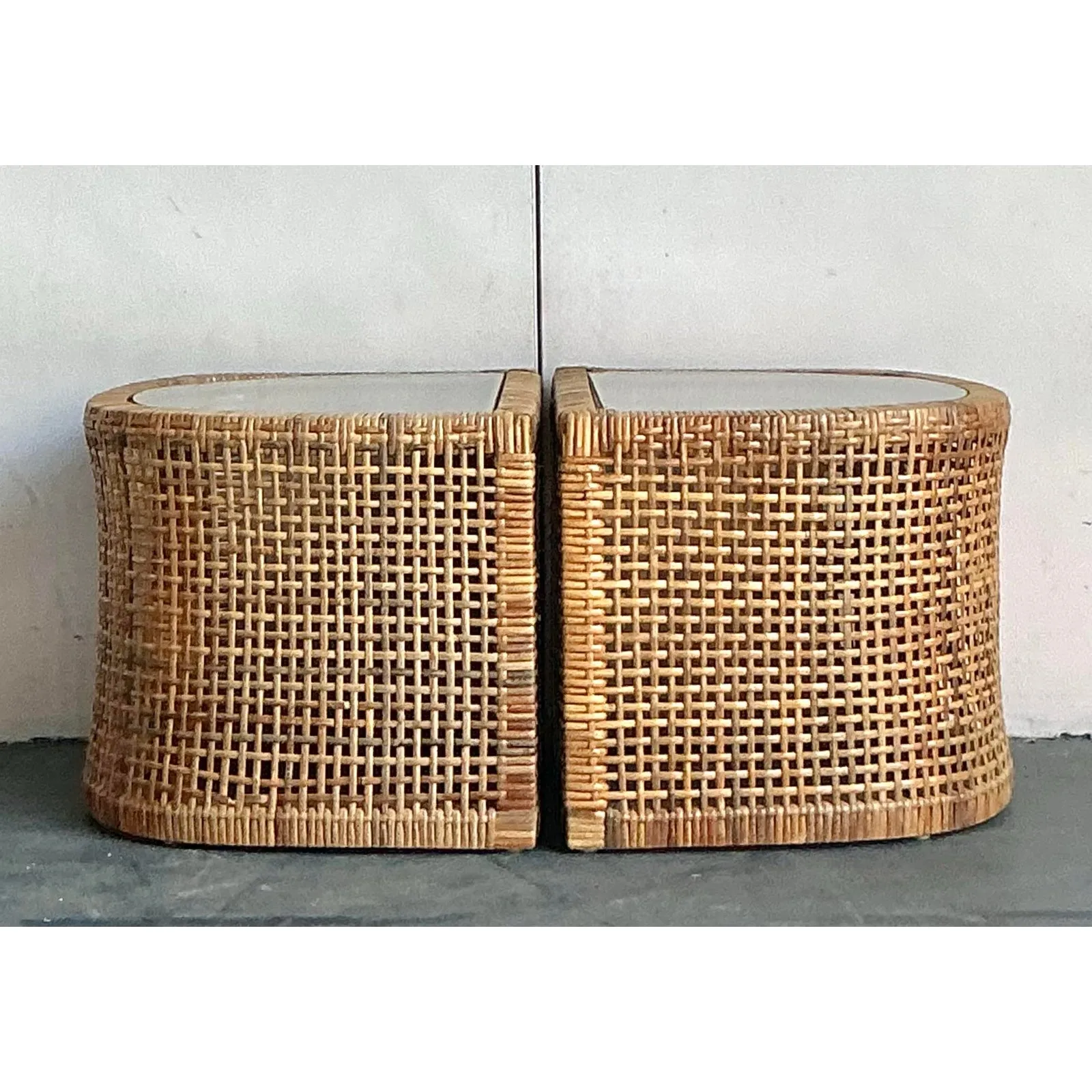 Vintage Boho Woven Rattan Side Tables - Set of 2 — additional photo 5
