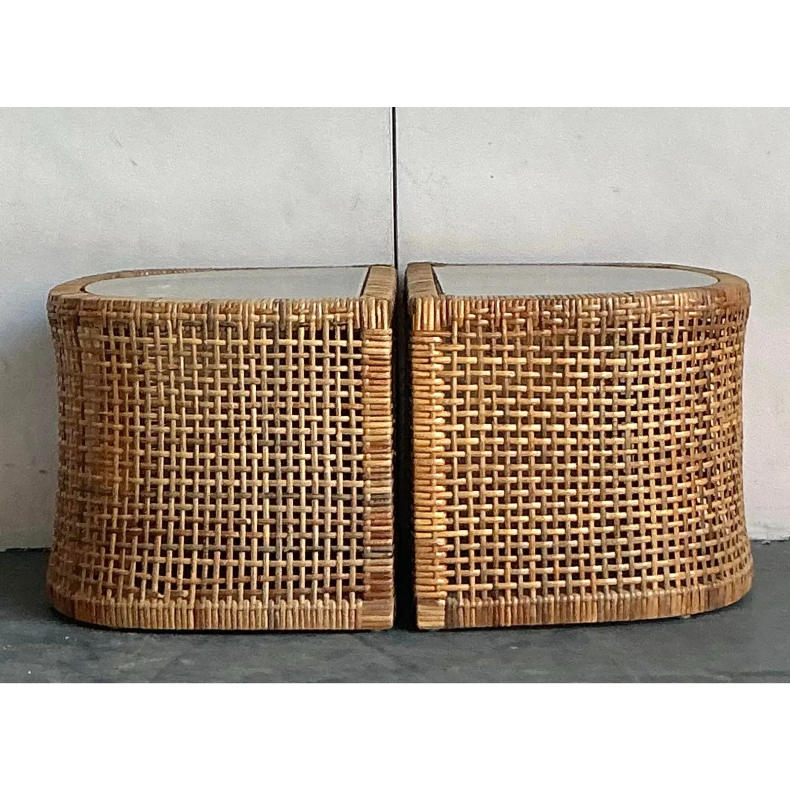 Vintage Boho Woven Rattan Side Tables - Set of 2 — additional photo 6