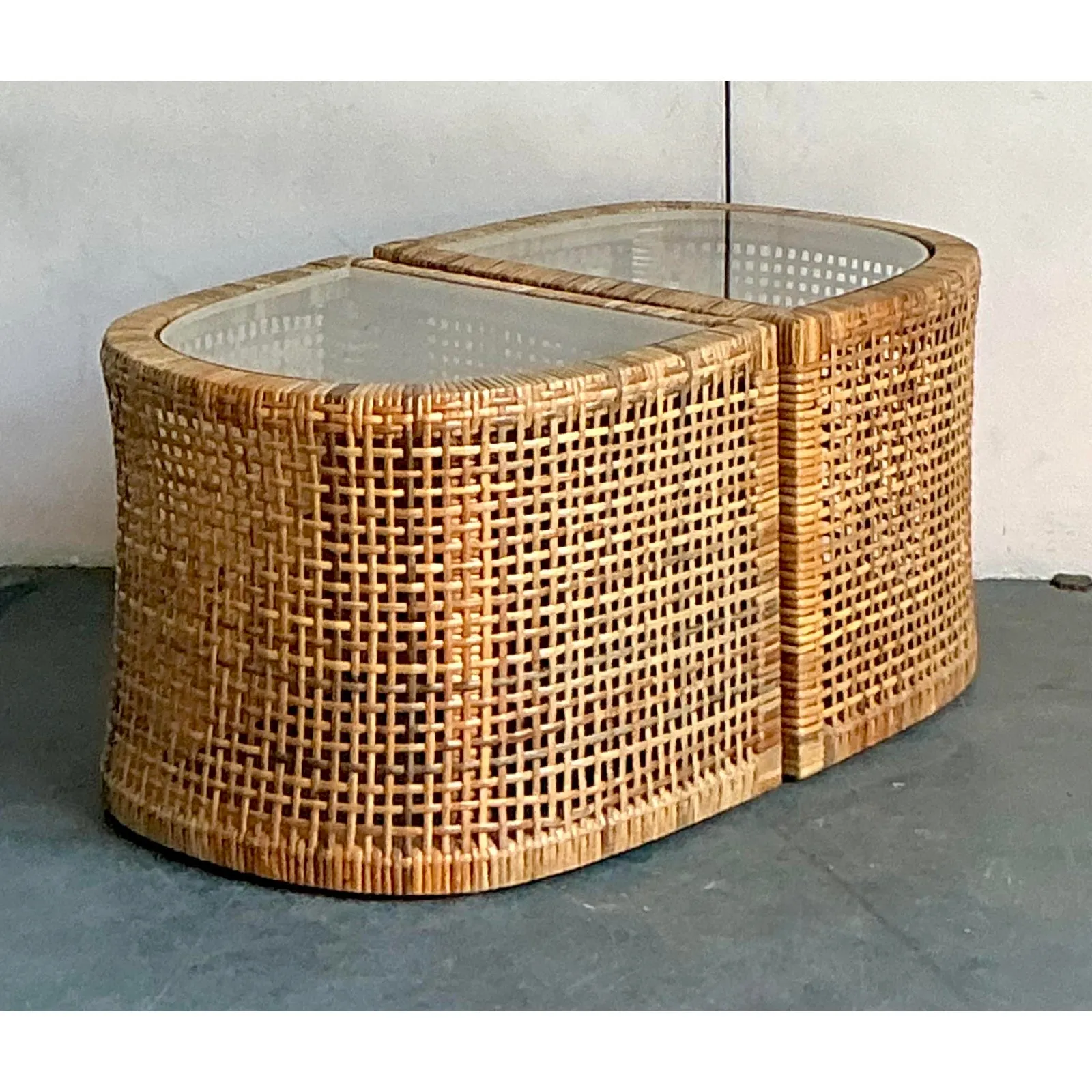 Vintage Boho Woven Rattan Side Tables - Set of 2 — additional photo 7